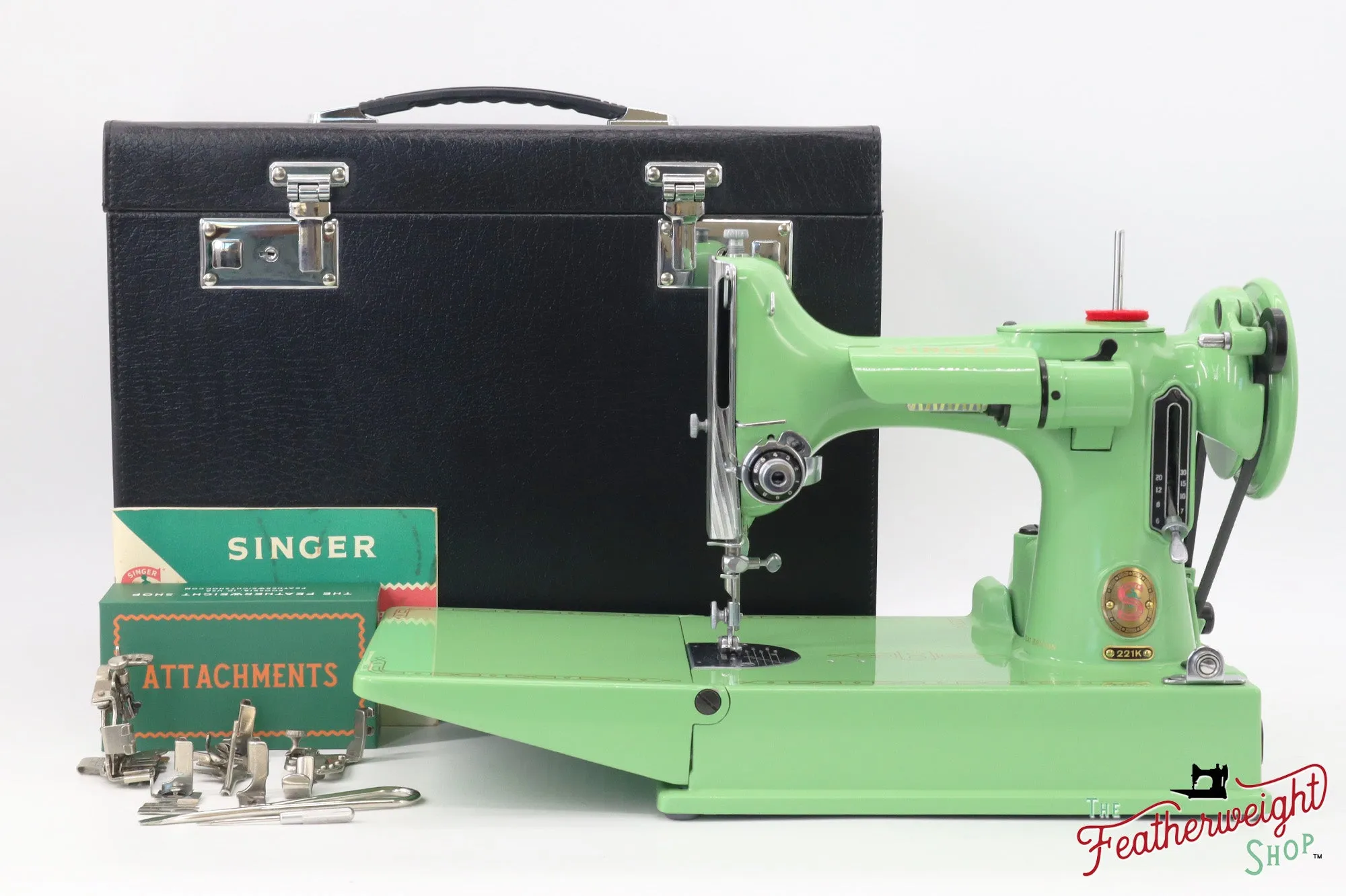 Singer Featherweight 221K, Red 'S', ES6522** - Fully Restored in Art Deco Green