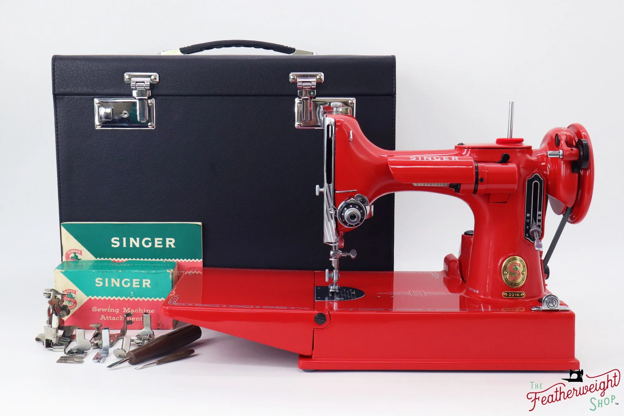 Singer Featherweight 221K, Red 'S', ES874*** - Fully Restored in Liberty Red