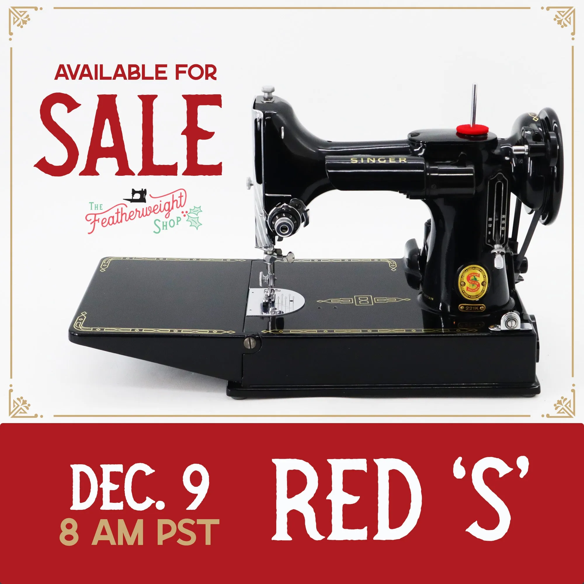 Singer Featherweight 221K Sewing Machine, RED "S" - ES648***