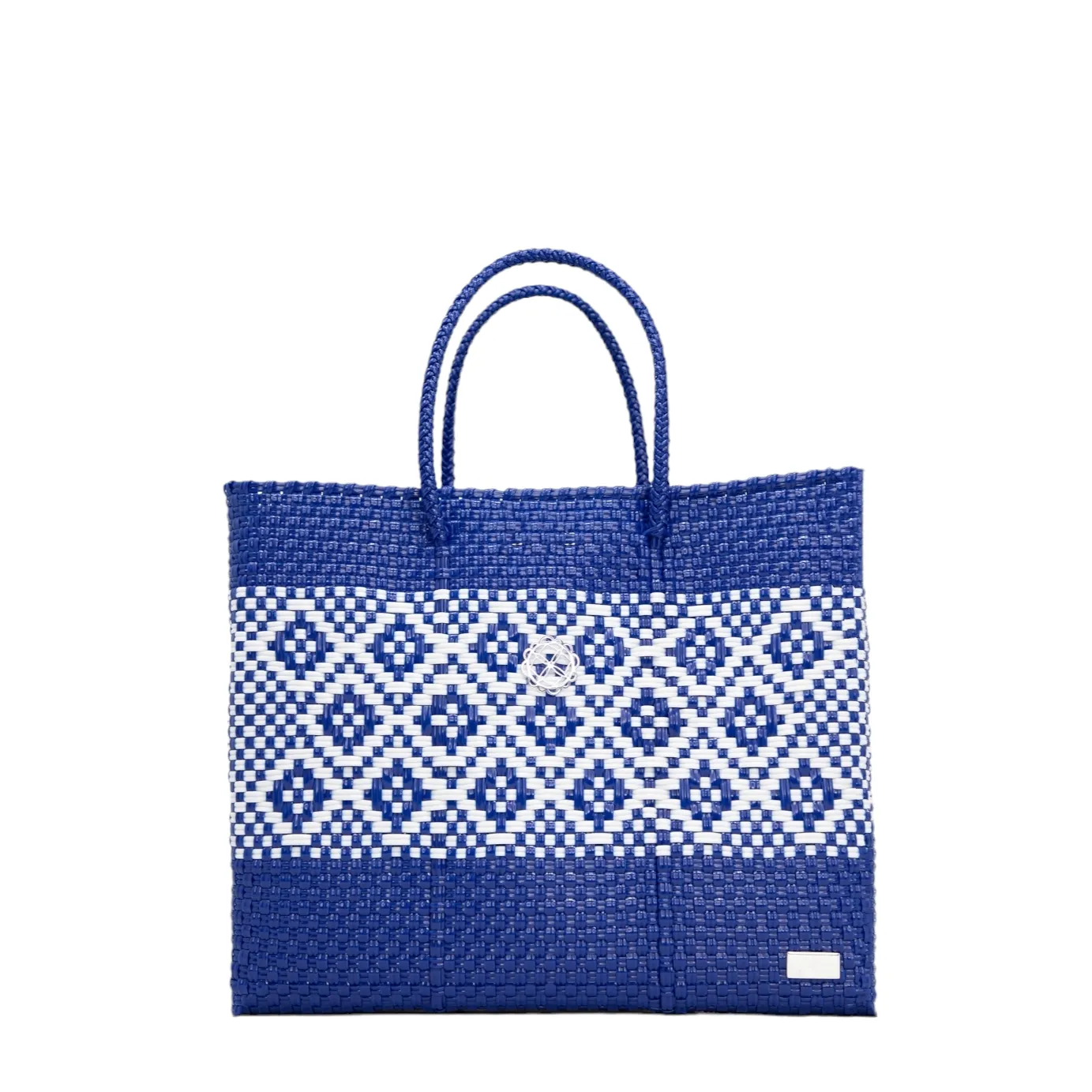 SMALL BLUE STRIPED AZTEC TOTE BAG