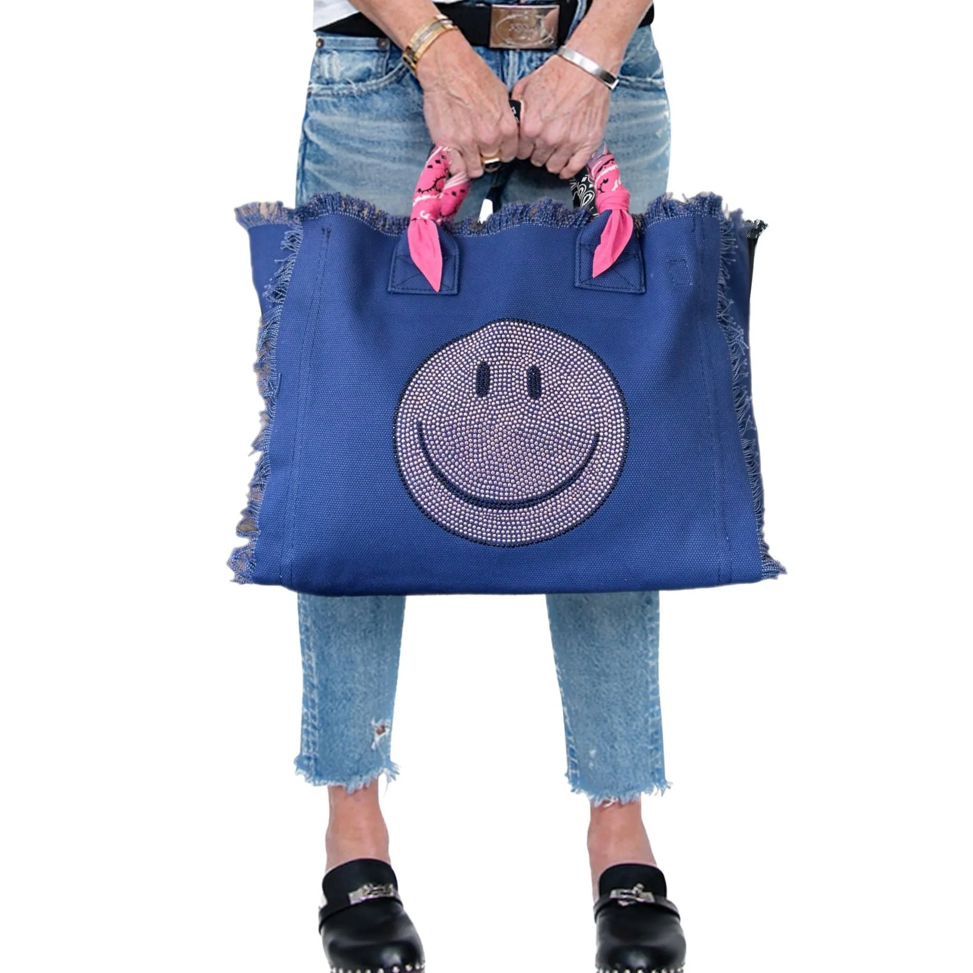 Smile Pink Crystal Fringe Canvas Bag