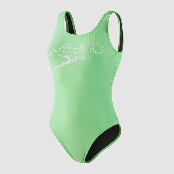 Speedo Womens Logo Deep U-Back One Piece - Absinthe/White