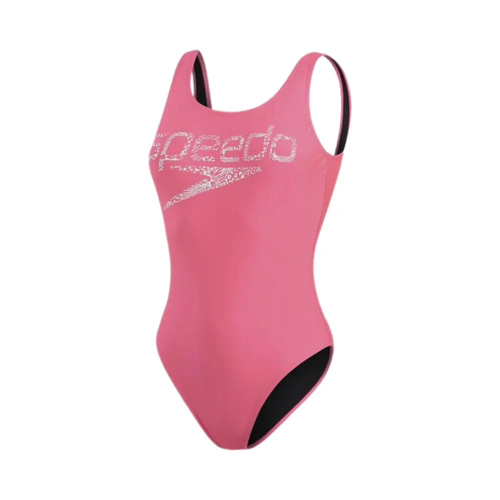 Speedo Womens Logo Deep U-Back One Piece - Fluo Pink/White