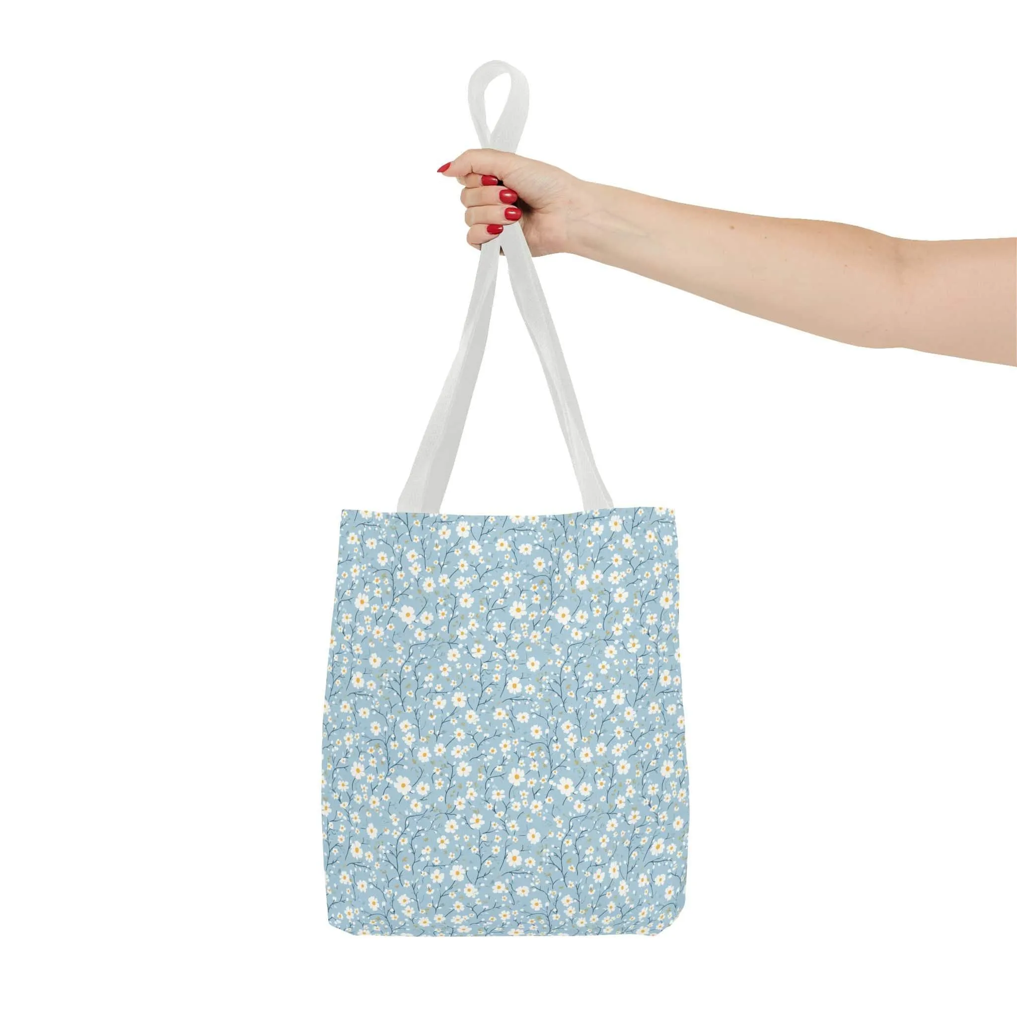 Spring Floral Tote Bag - Cute Blue Daisy Design for Everyday Use