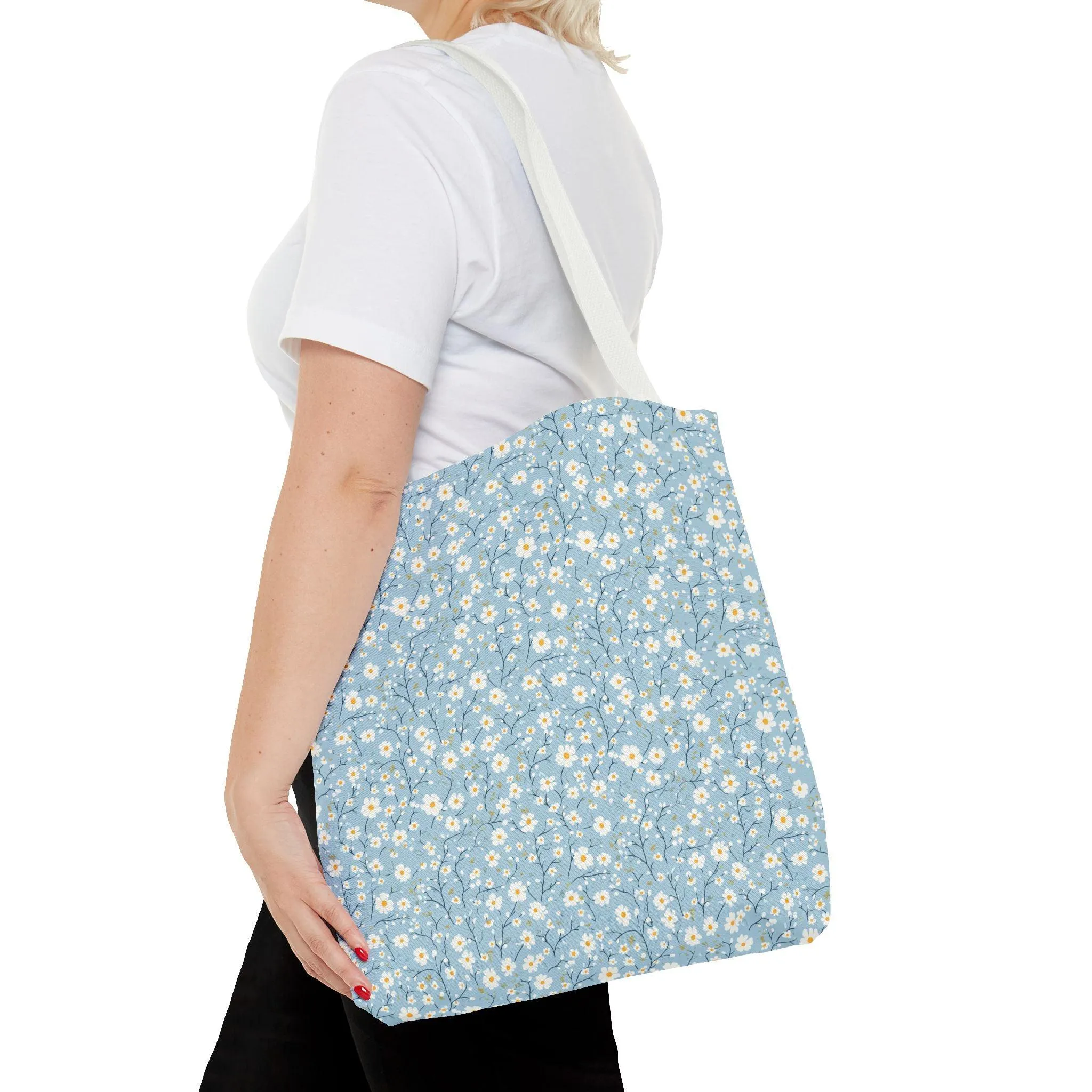 Spring Floral Tote Bag - Cute Blue Daisy Design for Everyday Use