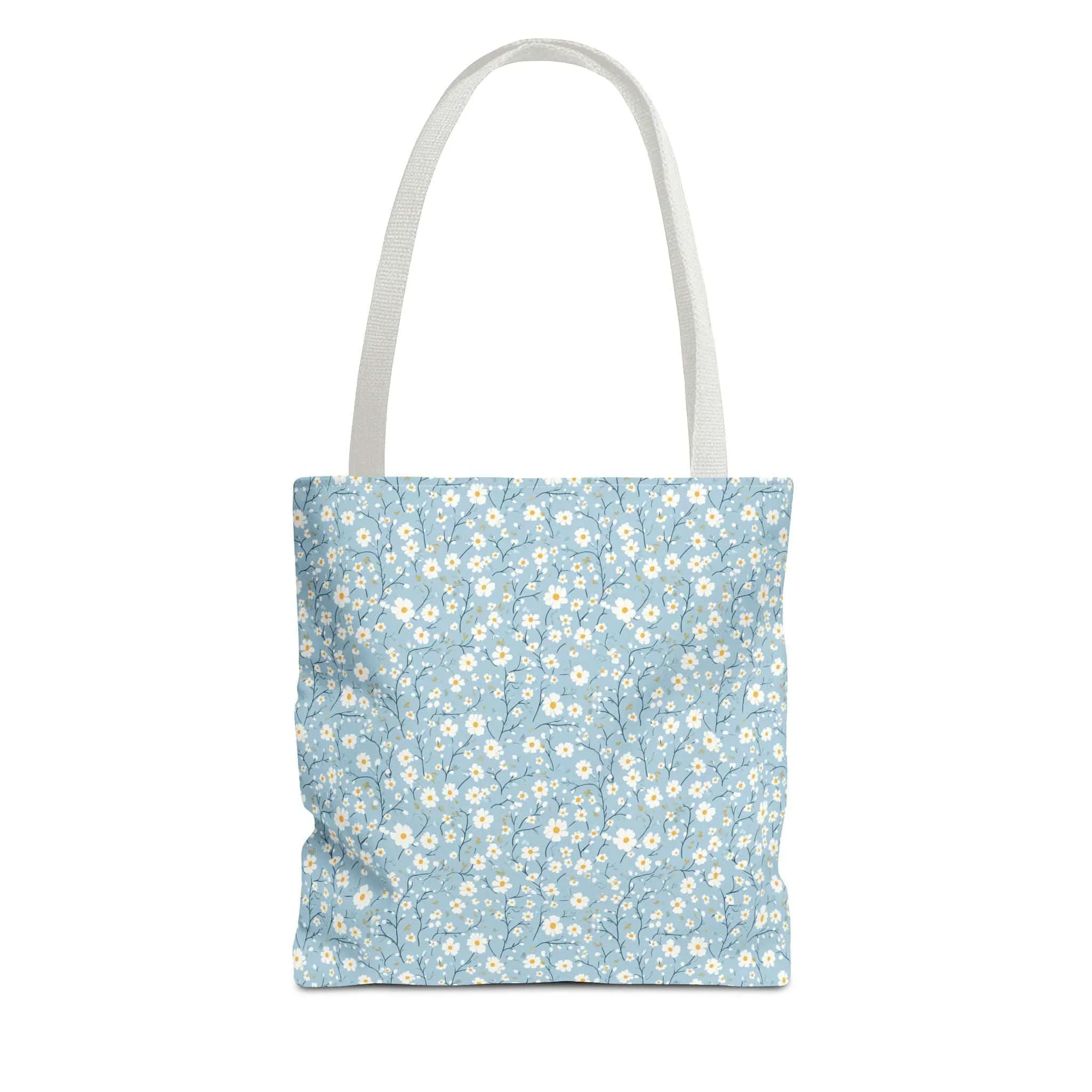 Spring Floral Tote Bag - Cute Blue Daisy Design for Everyday Use