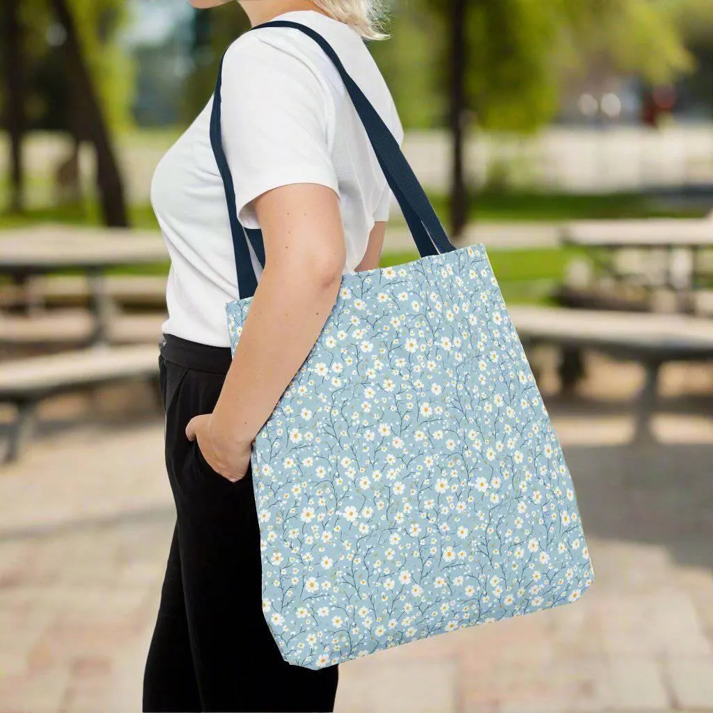 Spring Floral Tote Bag - Cute Blue Daisy Design for Everyday Use