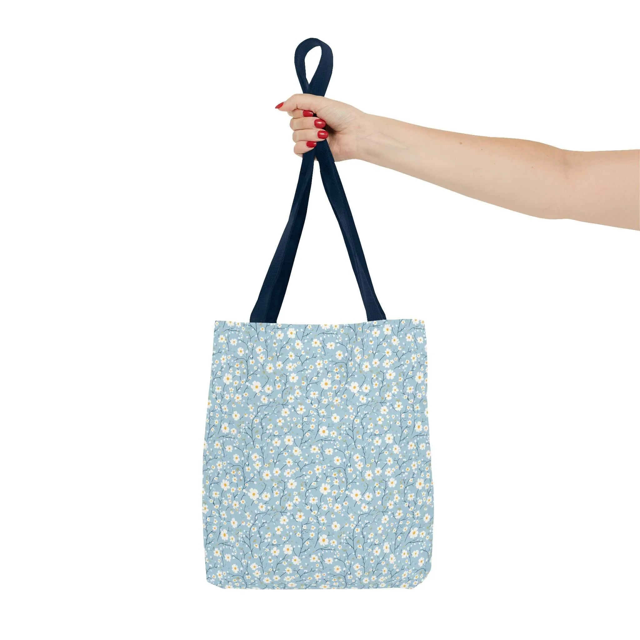 Spring Floral Tote Bag - Cute Blue Daisy Design for Everyday Use