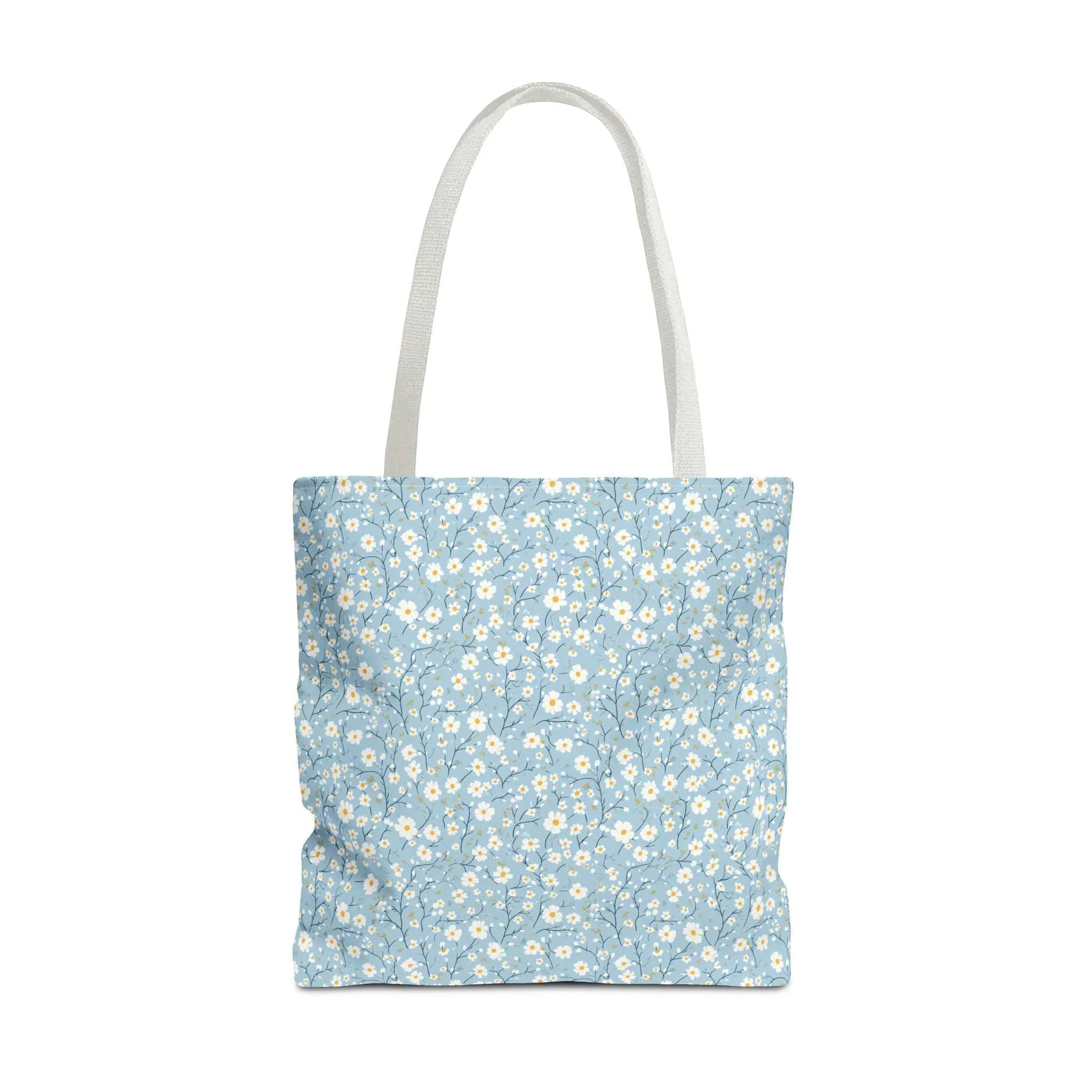 Spring Floral Tote Bag - Cute Blue Daisy Design for Everyday Use