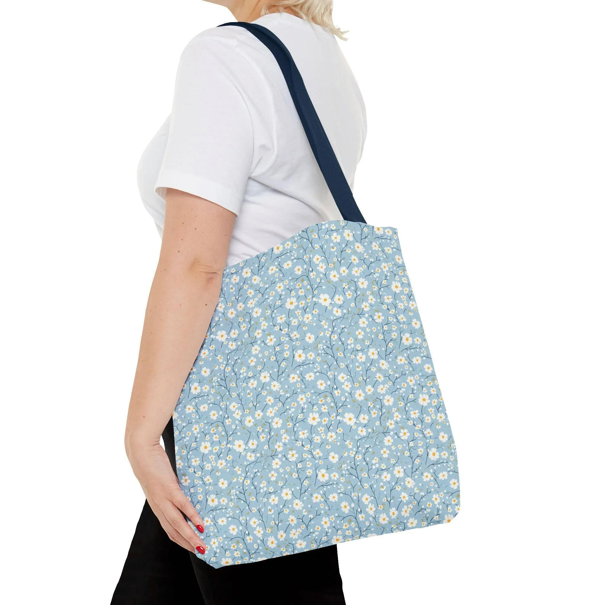 Spring Floral Tote Bag - Cute Blue Daisy Design for Everyday Use