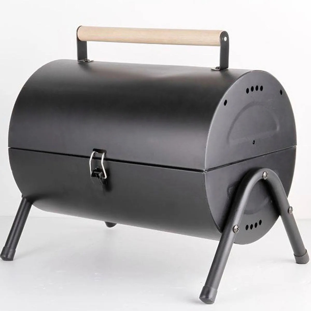 Stainless Steel BBQ Barrel Charcoal Smoker Portable Foldable Barbecue Camping Black