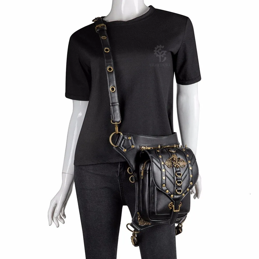 Steampunk Gothic Skull Messenger Punk Rivet Leather Waist Bag