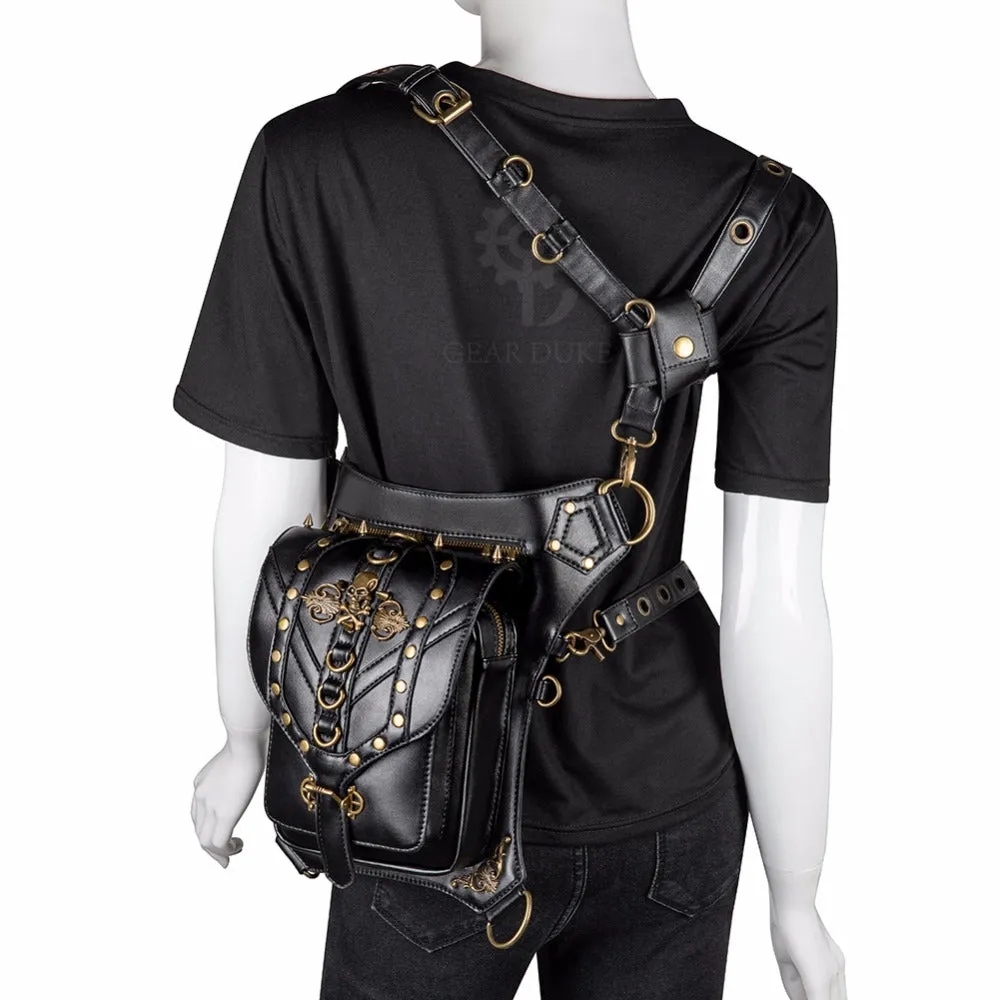 Steampunk Gothic Skull Messenger Punk Rivet Leather Waist Bag