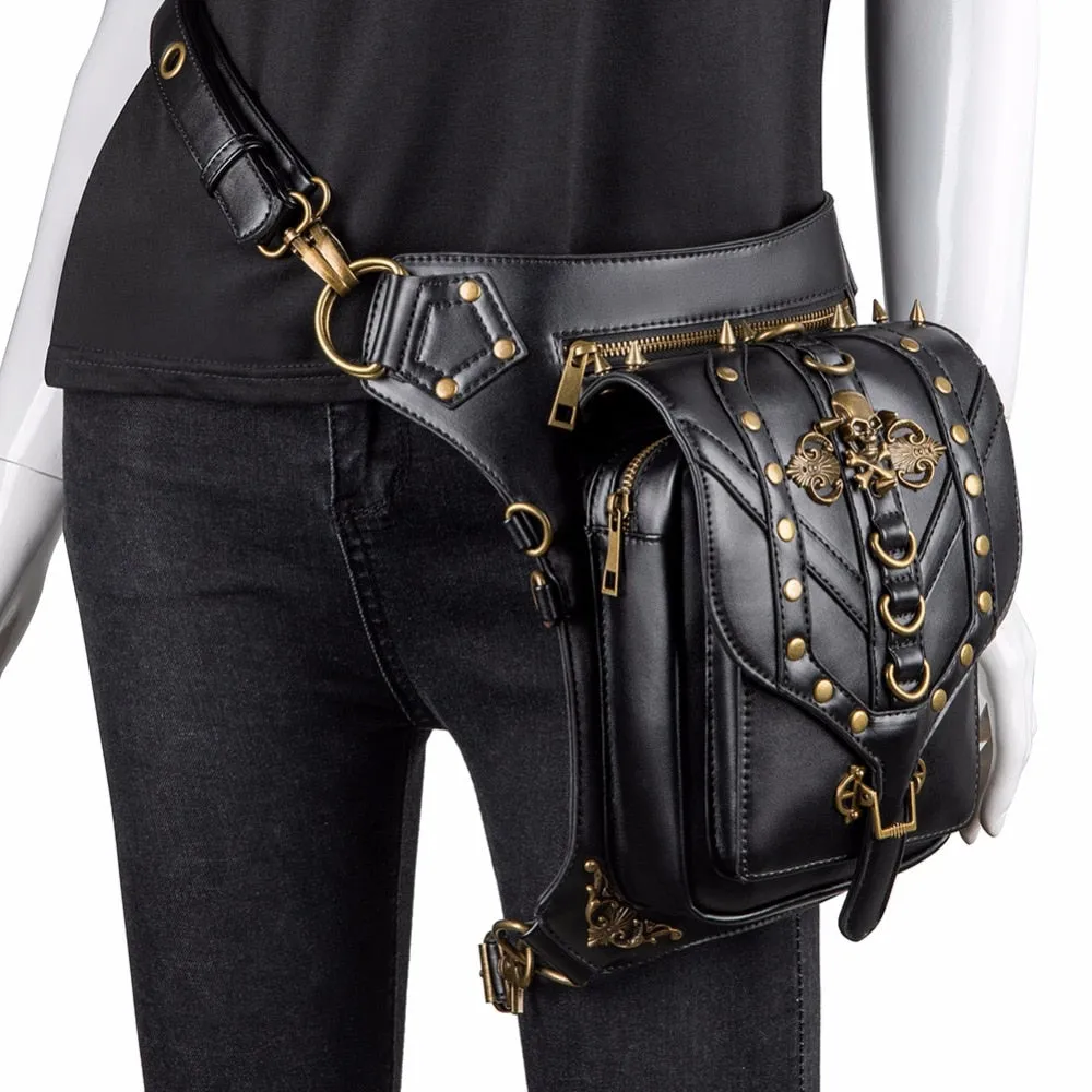 Steampunk Gothic Skull Messenger Punk Rivet Leather Waist Bag