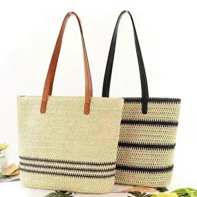 Striped Large Capacity Casual Handbag Summer Straw Bags