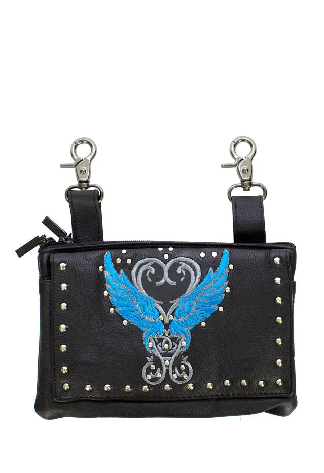 Studded Naked Cowhide Leather Belt Bag With Turquoise Wings