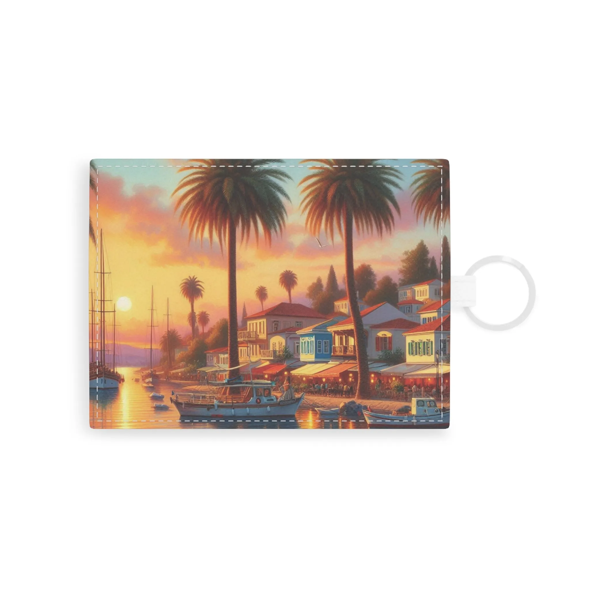 Sunset and the seaside town Saffiano Leather Card Holder