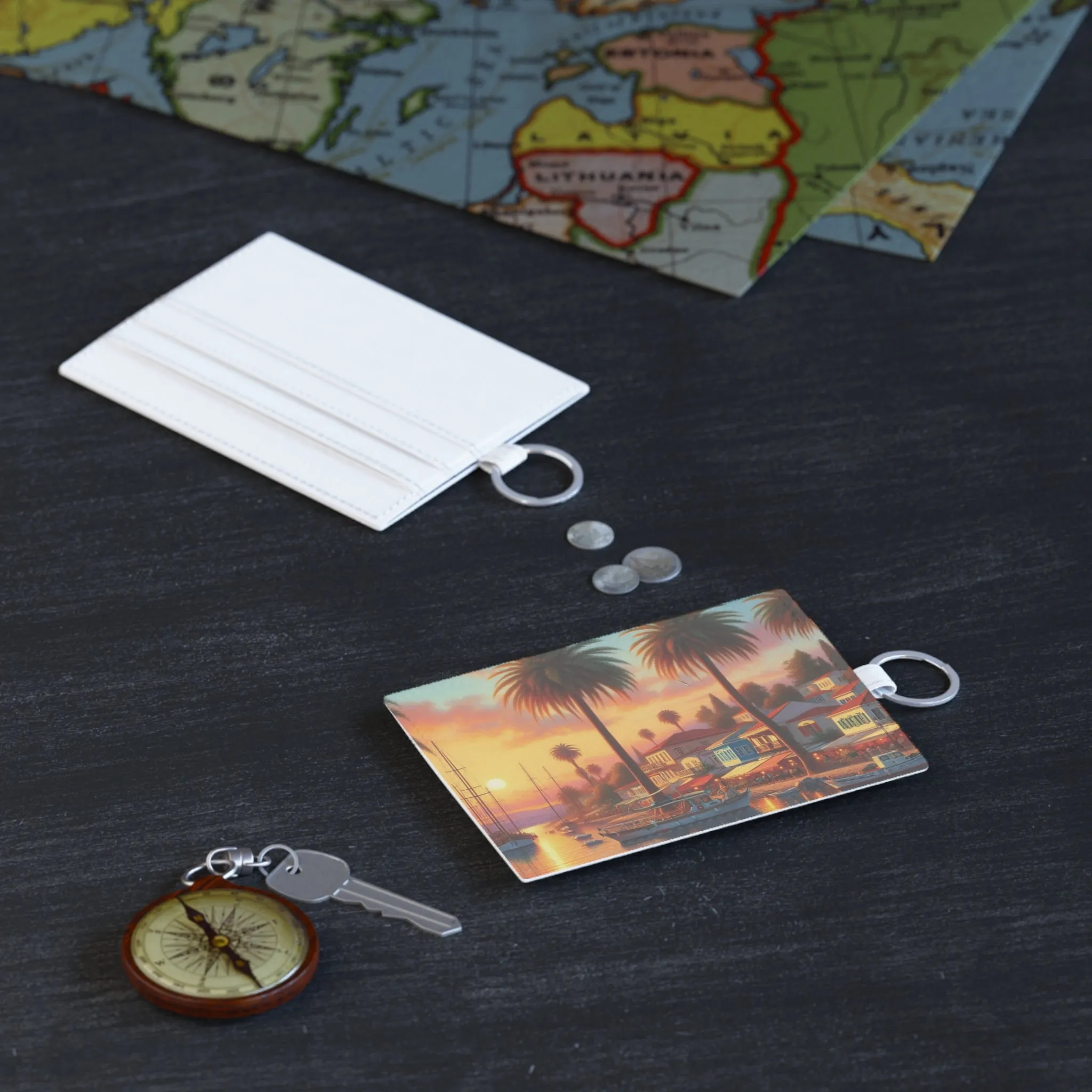 Sunset and the seaside town Saffiano Leather Card Holder