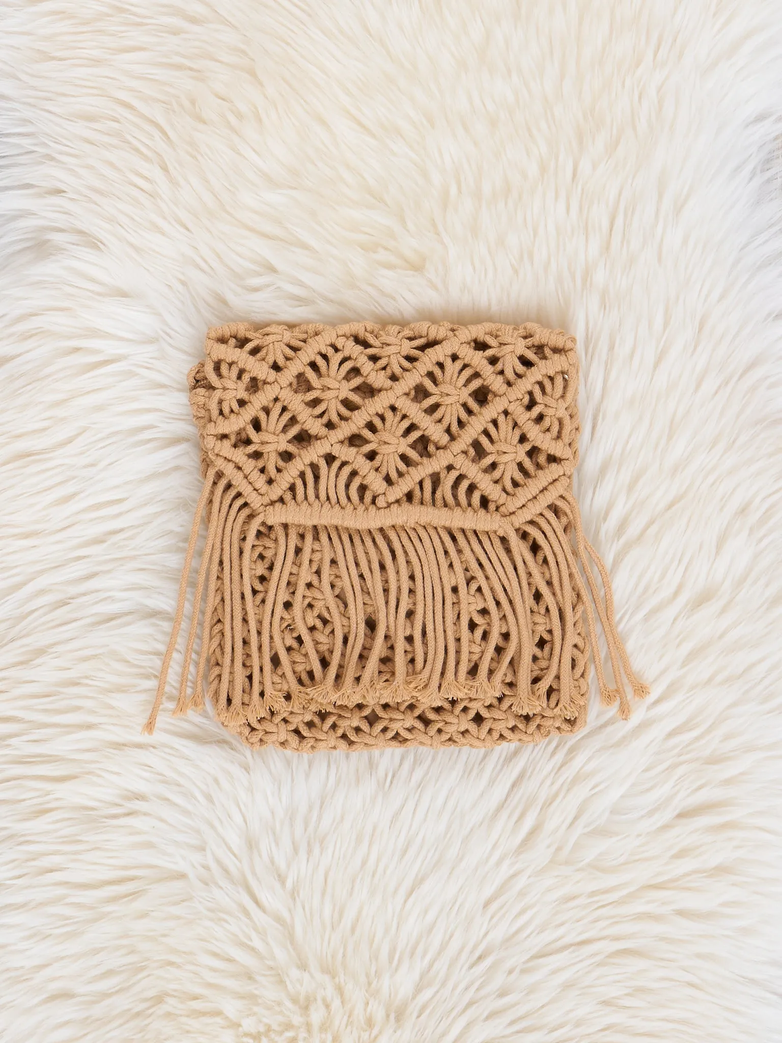 Tan Fringe Woven Crossbody Purse