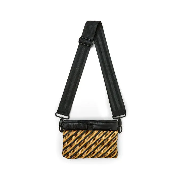 The Crossbody Bum Bag in Dune Raffia Diagonal Stripe