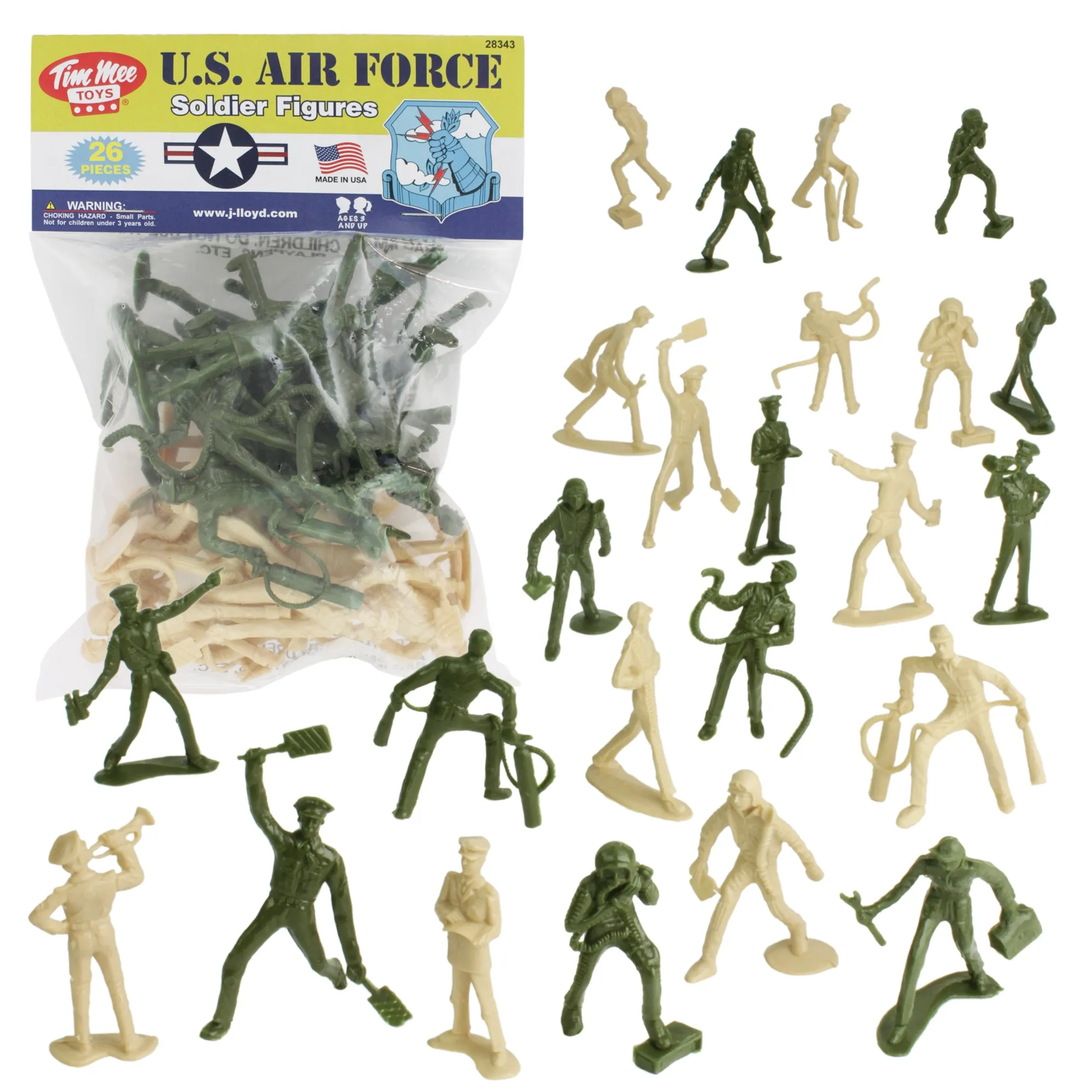 TimMee AIR FORCE Plastic Army Men - Green & Tan 26pc Toy Soldier Figures US Made