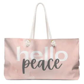 Tote Bags, Peach Marble Hello Peace Graphic Style Weekender Tote Bag