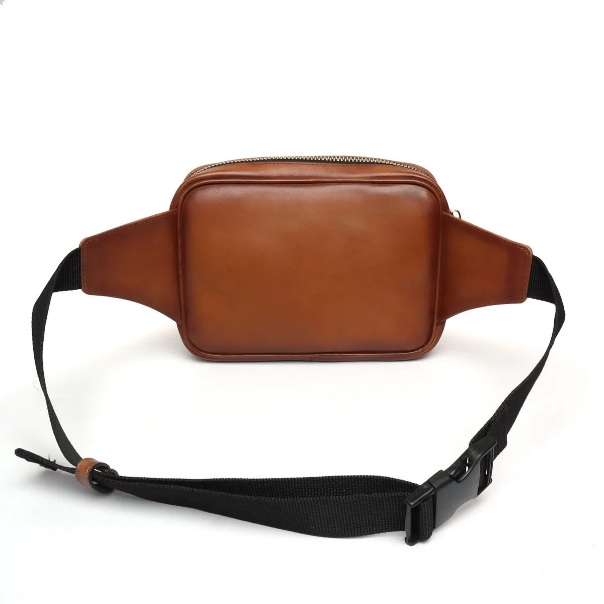 Waist Fanny Pack Bag In Squared Shape Tan Leather