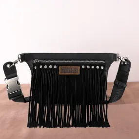 WG73-8194  Wrangler Fringe  Fanny Pack Belt Bag Sling Bag - Black