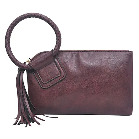 Wine NGIL Fashion Faux Leather Mini Purse With Fringe Tassel