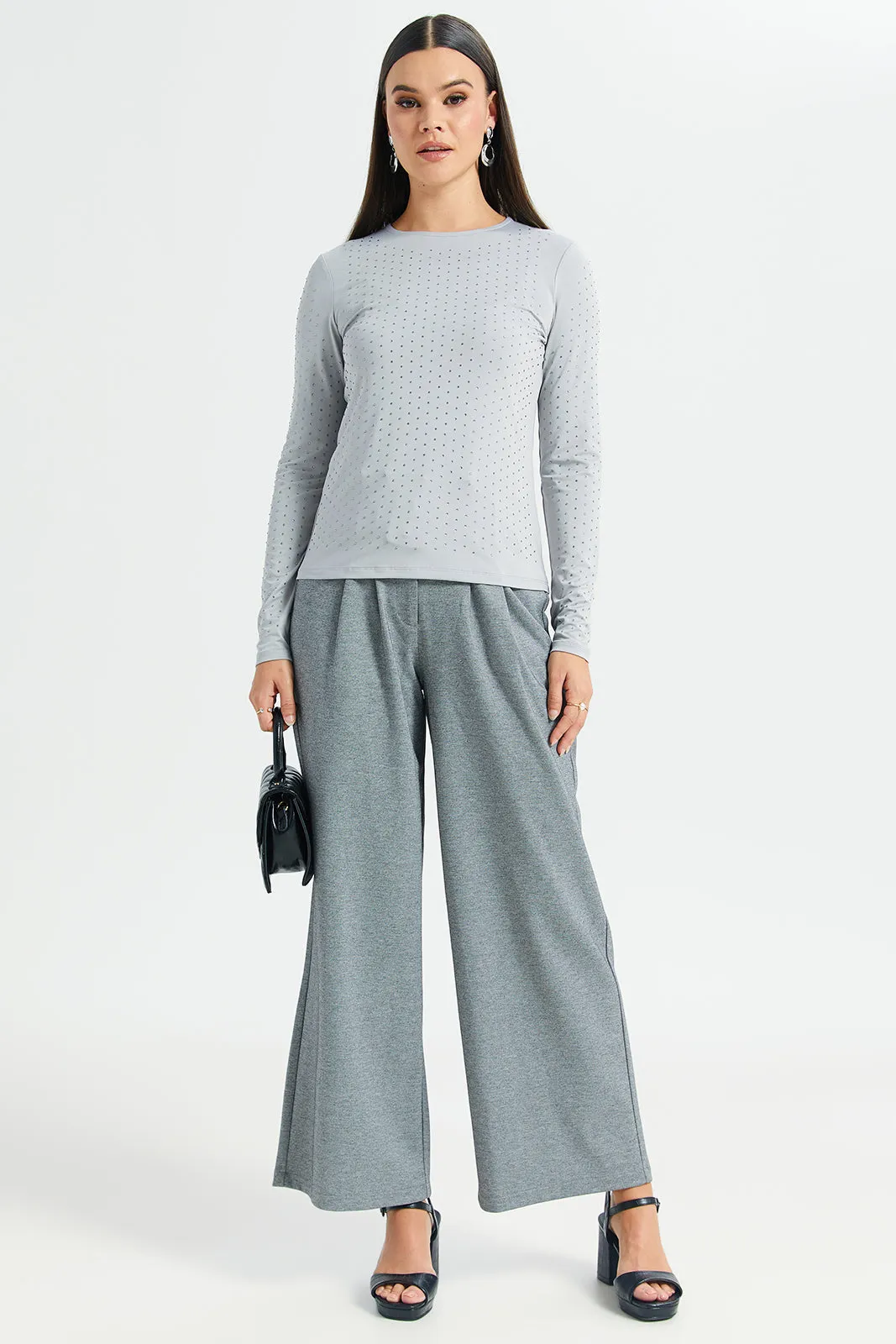 Women Grey Paper Bag Trouser