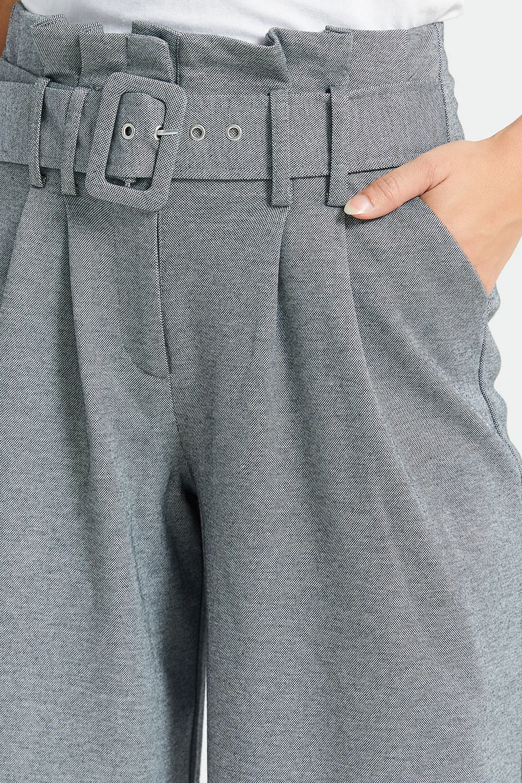 Women Grey Paper Bag Trouser