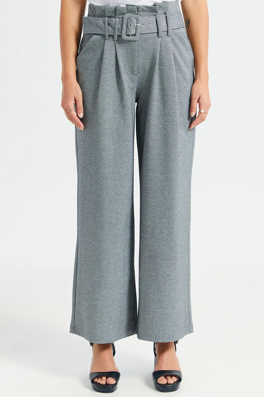 Women Grey Paper Bag Trouser