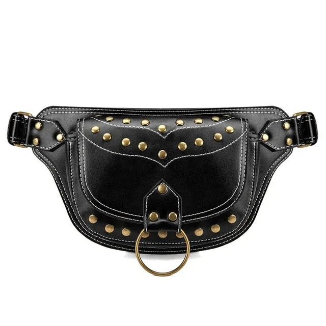 Women Rivet PU Leather Fashion Belt Bag Pouch