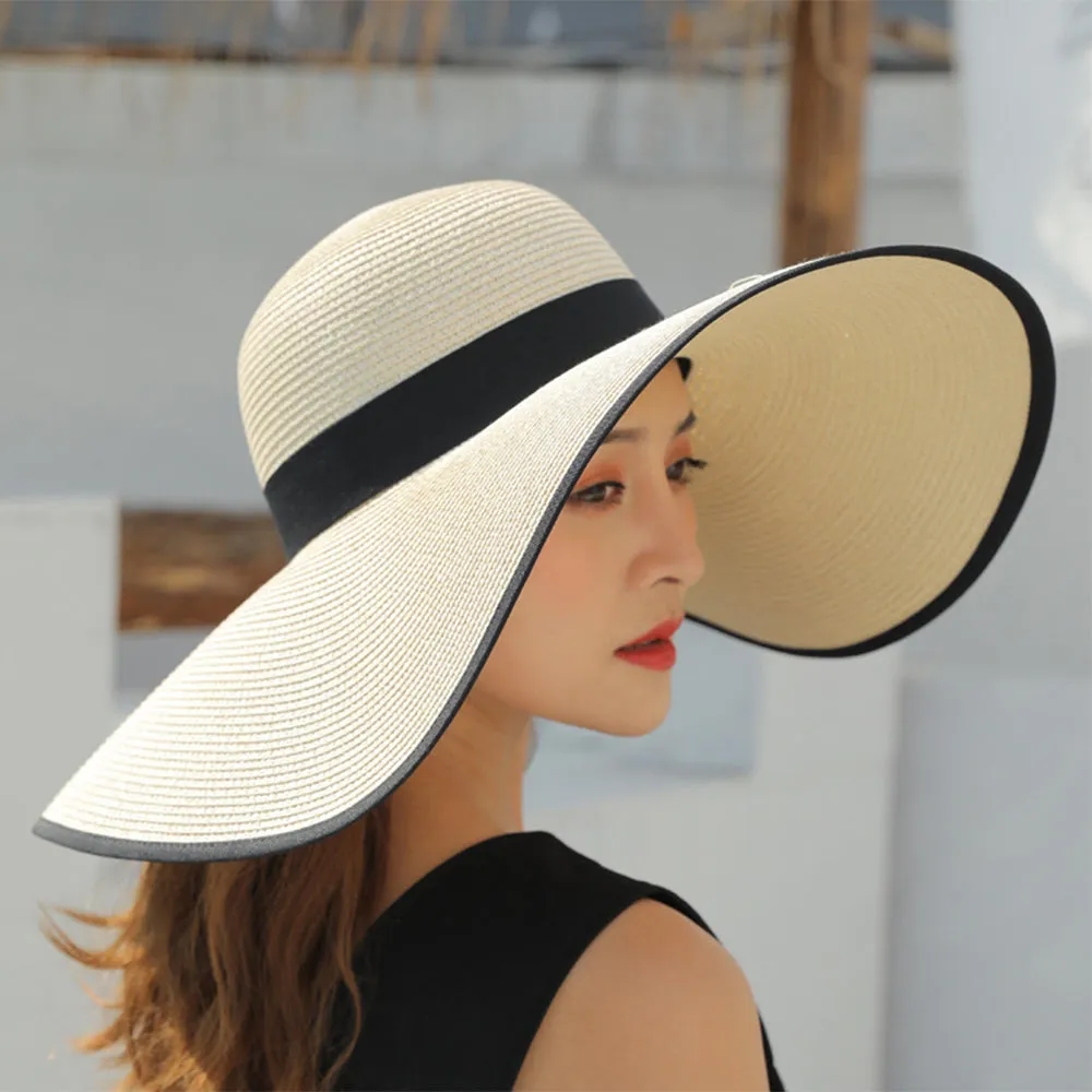 Women Sun Protection Straw Hat Beach Wide Brim Big Floppy Sun Hat