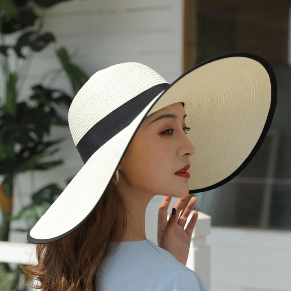 Women Sun Protection Straw Hat Beach Wide Brim Big Floppy Sun Hat