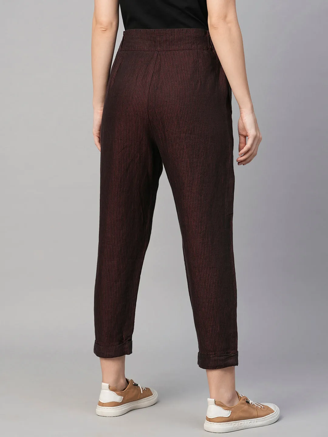 Women's Maroon Linen Regular Fit Pant