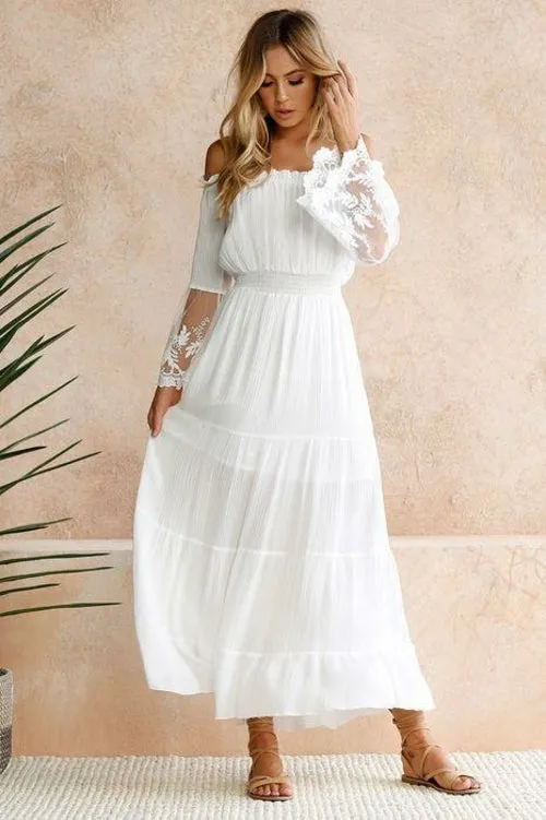 Women's Off Shoulder Floral Lace Vintage Dress