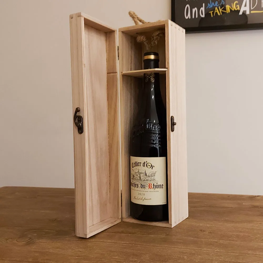 Wooden Wine Box, Paulownia Wood, 35cm x10cm x10cm