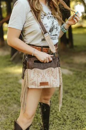 Wrangler Tooled Fringed Crossbody Bag