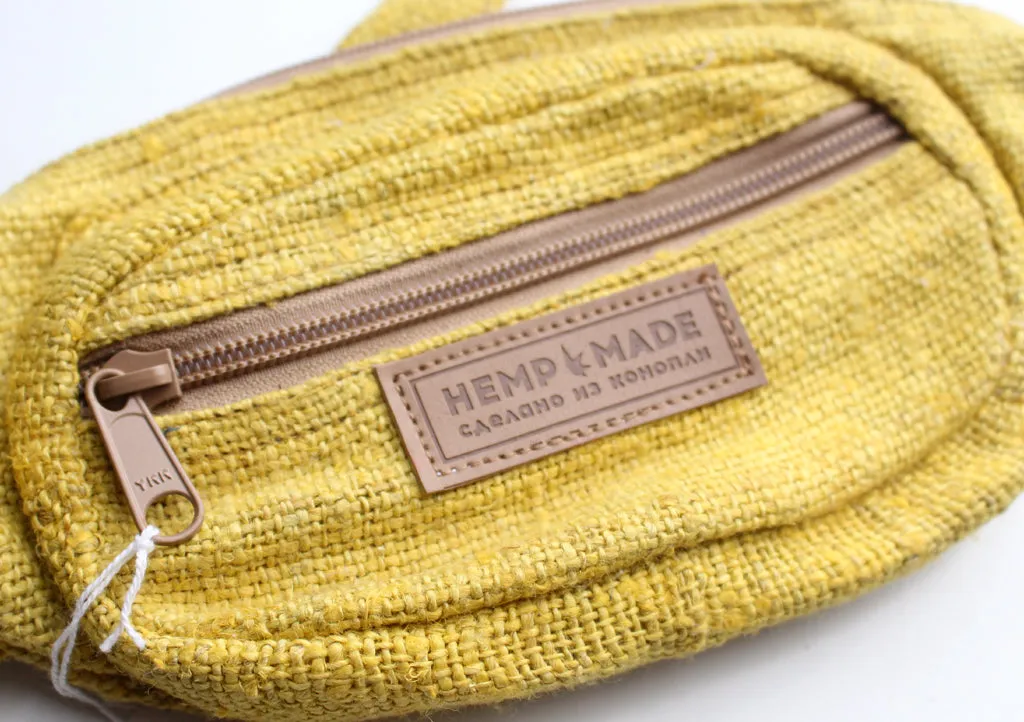 Yellow Hemp Fanny Pack, Hemp Waist Utility Belt, Hemp money bag