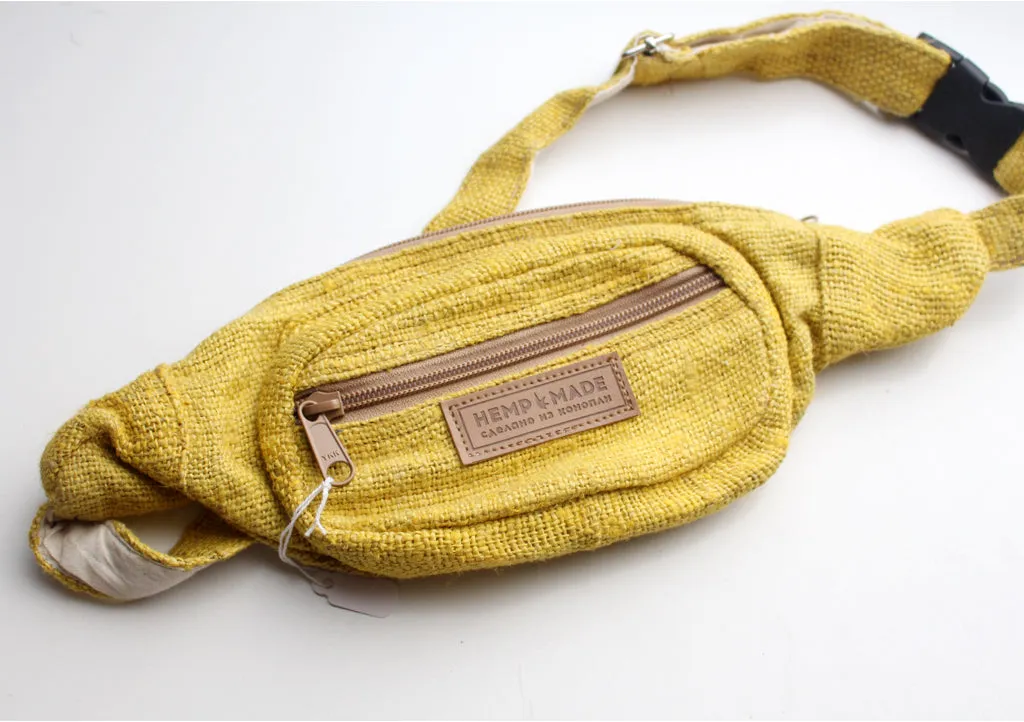 Yellow Hemp Fanny Pack, Hemp Waist Utility Belt, Hemp money bag