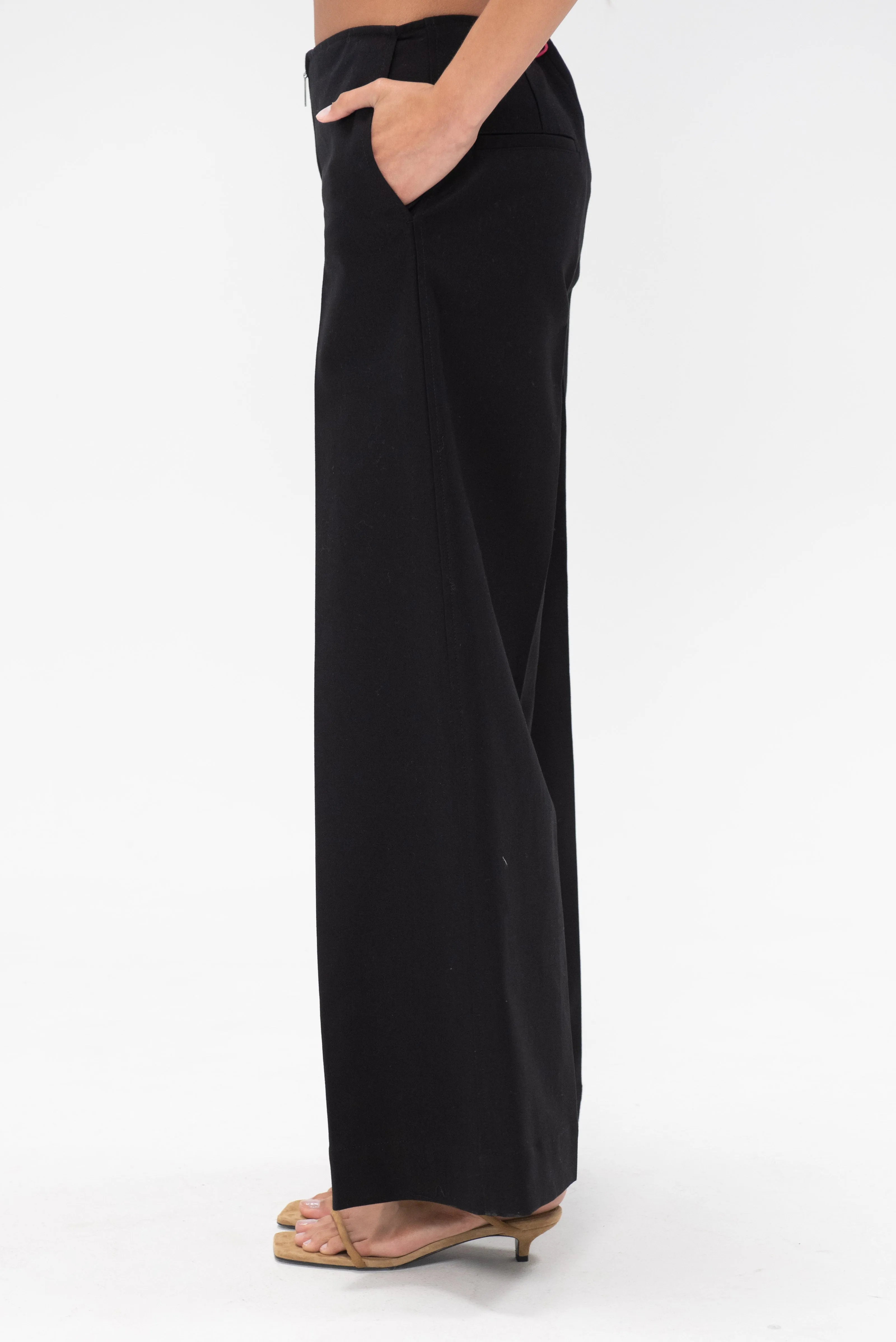 Zip-Front Wide Trousers, Black