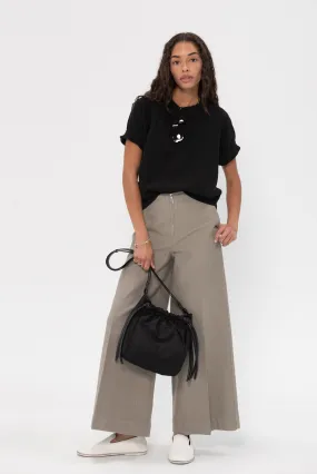 Zip-Front Wide Trousers, Dove